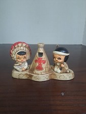 Arrow Chief And Squaw Salt And Pepper Shaker With TeePee Toothpick Holder...