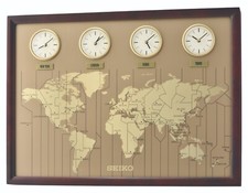 Seiko Wooden World Time Wall Clock with 23 Cities and 4 Times QXA722B
