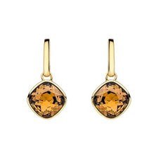 Cushion Citrine Drop Earrings 9ct Yellow Gold Plated Hallmarked Brand New Boxed