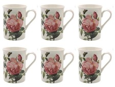 Set of 6 Fine China Rose Mugs