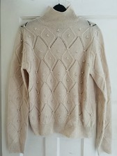 Primark Women’s Cream Kitted Jumper with Embellished Pearls Size S