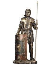 Roman Soldier With Javelin And Shield Cold Cast Bronze Finish