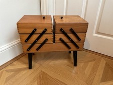 Vintage Wooden Cantilevered Sewing Box