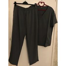V Neck Scrubs Uniform Nursing Set Top Trousers Work Side Pockets Dark Grey XXL