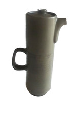 Vintage Denby Pottery Chevron Olive Green Tall Coffee Pot c 1962