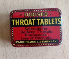 Vintage Empty Tin For Iodised Throat Tablets By Parkinson's ltd, Burnley