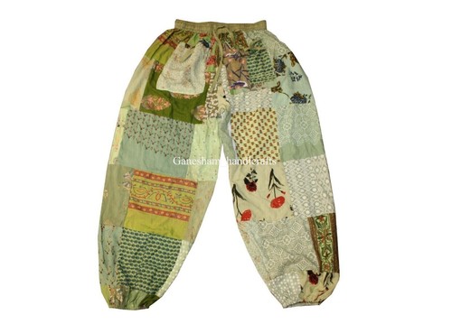 Green patchwork harem pants - patchwork,