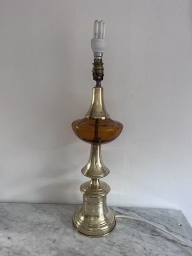 Vintage brass amber glass - brass,