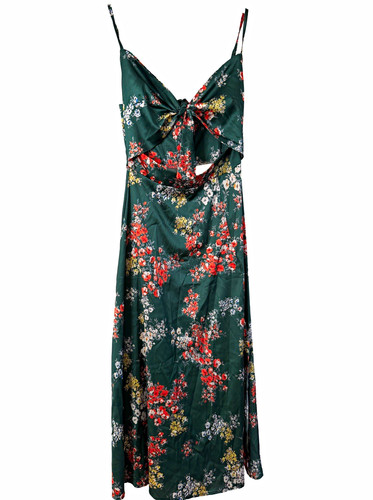 Green floral satin chemise - satin,