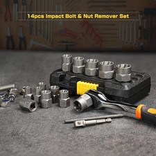 14 PCS Socket Set， Bolt Extractor Set, Locking Wheel Nut Removal Tool, 3/8” Impa