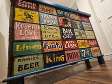 Hand painted vintage retro advertising woodern storage coca cola 7up coors beer