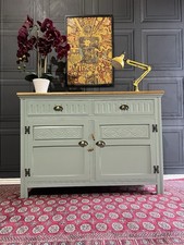 Vintage Sideboard Mid Century Blonde Oak Wood Retro Tudor By Jaycee Sage Green