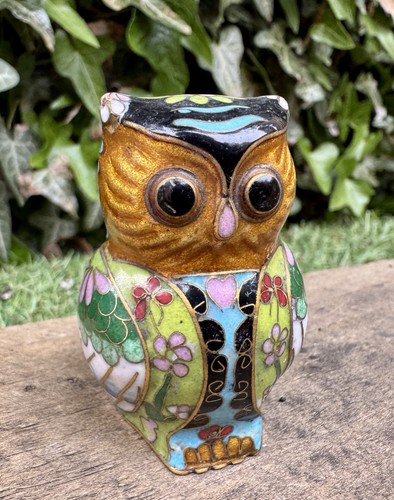 Cloisonné owl enamel brass - cloisonné,