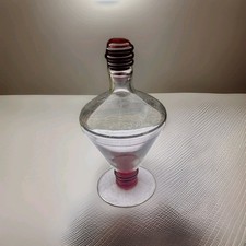 NICE ART DECO 1930s STYLISH GLASS DECANTER WITH RED STOPPER RED/SILVER BANDS