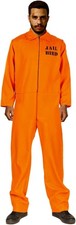 Mens Prisoner Costume Overall Orange Jumpsuit Convict Stag Do Party Fancy Dress