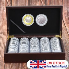 50Pcs 46MM Coin Capsules Storage Box w/ Wooden Case Holder Collection Capsule UK