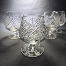 4 Vintage Antique Hand Cut Small Brandy Glasses Bohemian? Lead Crystal 150ml