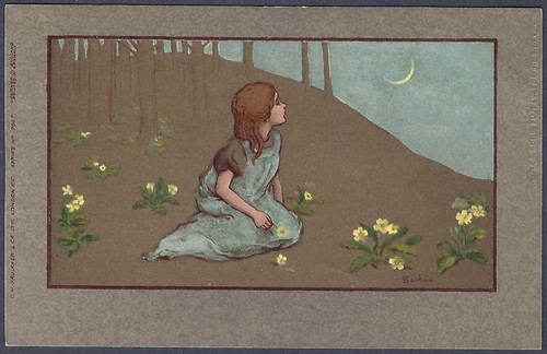Girl seated amongst primroses