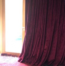  Dramatic crushed deep-red velvet curtains, 2.5 metre drop, nearly new