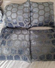 4 large geometric hexigonal blue cushions