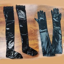 Sexy Extra Long Black Gloves Stockings Fetish Shining PVC Latex Wet Look Party