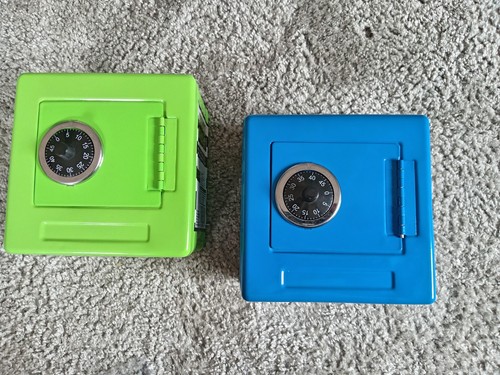 Pair metal safe money boxes - of,