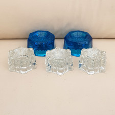 5 x Antique Pressed Glass Blue / clear Piano Insulators Furniture Casters