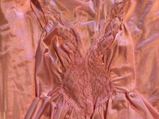 Vintage Olga Full Sweep Pink Nightgown Style 9227 Lace Detail Size M