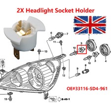 X2 H1 Headlight Bulb Socket Holder Adapter For Honda CR-V Prelude 33116-SD4-961