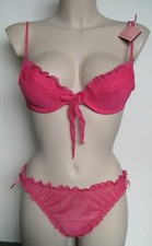 PRIMARK SECRET POSSESSIONS Hot Pink Bra Thong Brief Set Thong 12  Bra 34B/C