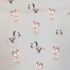 Chickens and Geese on Duck Egg Blue Canvas 100% Cotton by the half metre