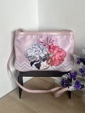 Ted Baker Elliza Pink Nylon Floral Double Zip Pouch Crossbody Shoudler Bag