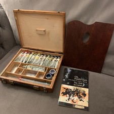 Vintage Wooden wooden Artists Box by Reeves & Sons w/ Paints & Pallet
