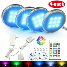 4PCS Under Cabinet Lighting LED RGB Kitchen Lights Cupboard Closet Shelf ​Remote