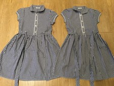 2 X NAVY GINGHAM GIRL'S SCHOOL UNIFORM DRESSES, AGE 9-10Y, GEORGE, BUTTONS