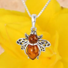 BEE PENDANT BALTIC AMBER STERLING SILVER HONEY BEE PENDANT NEW BOXED