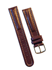 HIRSCH 18MM QUALITY VINTAGE 18MM BROWN MUSTANG, GOLD BUCKLE WATCH STRAP. 