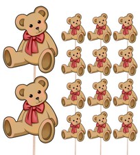 Teddy Bear Red Ribbon Party Food & Cup Cake Picks Decorations Toppers Baby