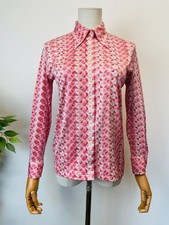 Vintage 70s White Red Pink Geometric Print Dagger Collar Shirt 8
