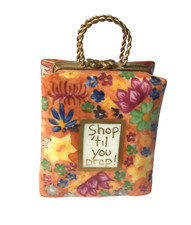 Novelty Limoges Peint Main Floral Shopping Bag Trinket Box