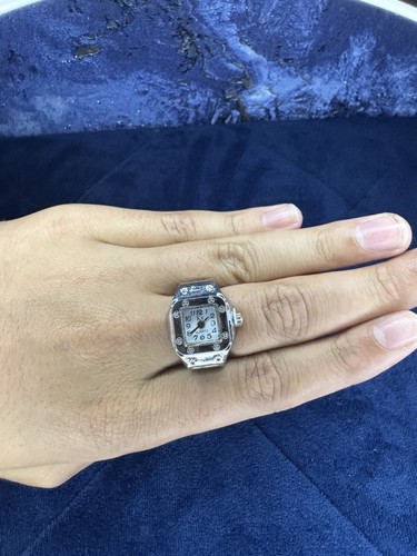 Silver tone finger watch ring - silver,