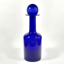 Vintage Cobalt Blue Holmegaard Gulvase Otto Brauer Gul Vase 11.7" + Glass Ball