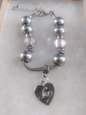 Stunning Vintage Lipsy Charm Bracelet Silver Tone Heart Charm with Pink Beads
