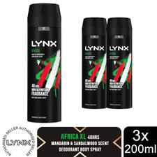 Lynx XL Africa 48H Squeezed Mandarin & Sandalwood Scent Body Spray Deo, 3x200ml