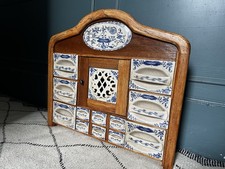 Mid century 1960s Dutch spice rack with Ceramic porcelain drawers Cabinet