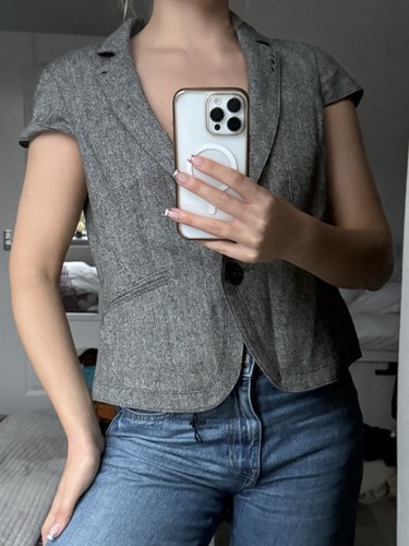 Grey tweed short sleeve blazer - grey,