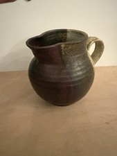 Vintage Studio Pottery Jug Signed Artisan Heavy Stoneware Two-Tone Glaze 8 Inch