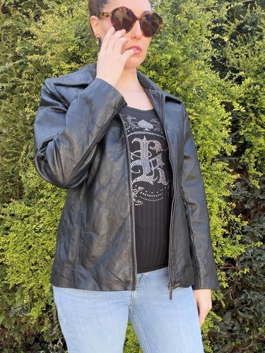 Black real leather - real, zip