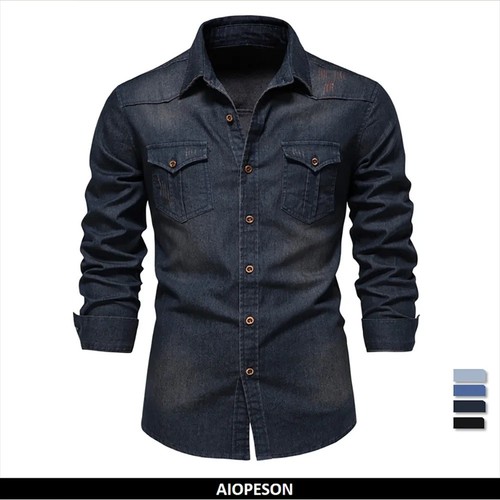 Men cotton denim - denim, shirt