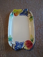 DECORATIVE RAISED FRUIT DESIGN BOWL FROM ITALY Grapes Peach Lemon -CASABLANCA 